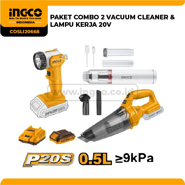 COSLI20668 - PAKET COMBO 2 VACUUM CLEANER & LAMPU KERJA 20V
